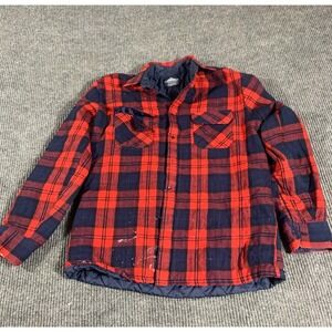Vtg Backpacker Shirt Mens M Red Buffalo Plaid Button Up Lined Paint Grunge 90s